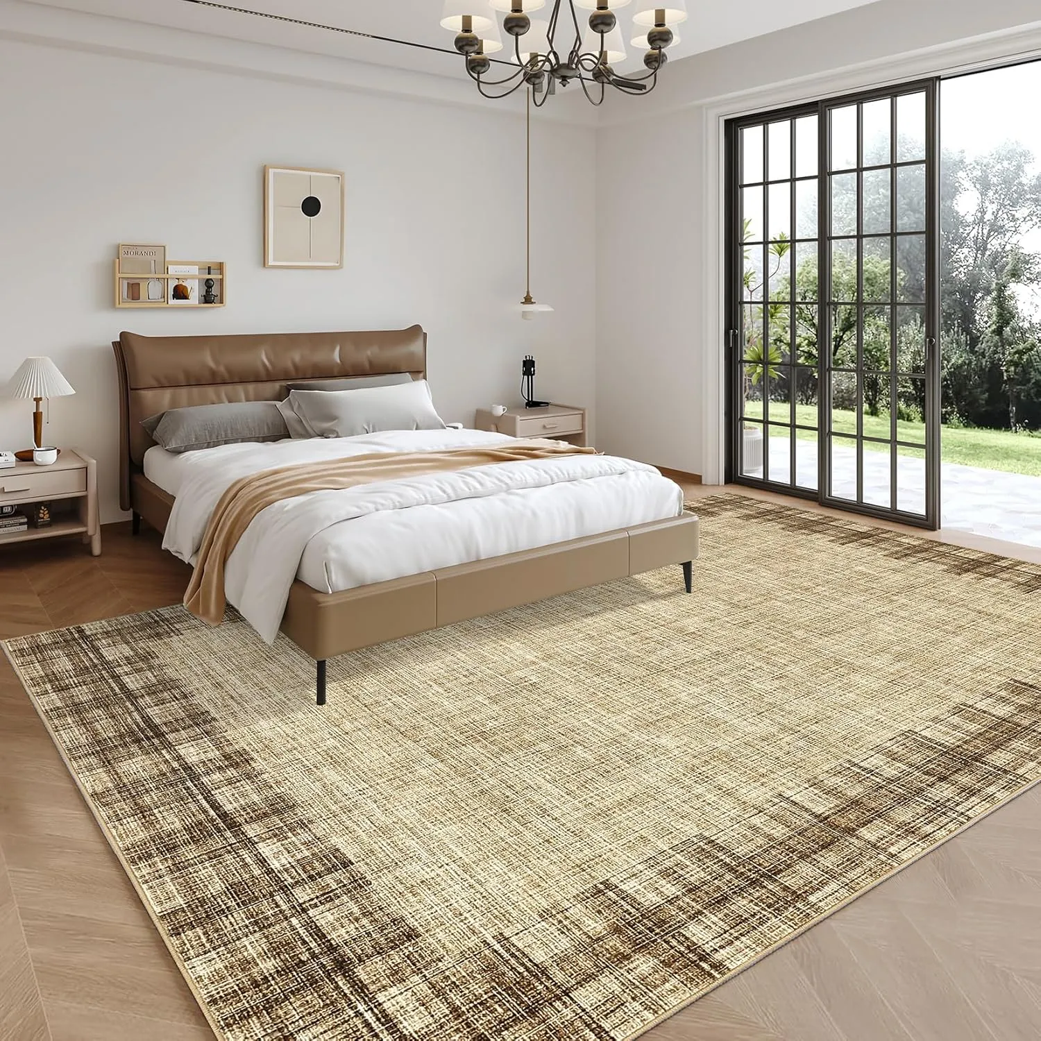 Washable Area Rug 5x7 Plaid Rugs for Living Room Non Slip Throw Rugs Checkered Soft Rug Low Pile Thin Rug Indoor Floor Carpet for Bedroom Home Decor, Jute