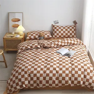 Wellboo Light Brown Plaid Comforter Sets Twin Women Men Cream Coffee and White Checkerboard Grid Bedding Comforters Cotton Boys Girls Modern Light Taupe Checkered Geometric Quilts Luxury Abstract Bed