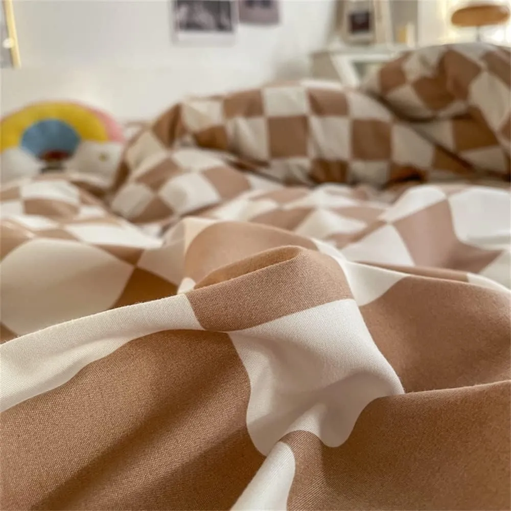 Wellboo Light Brown Plaid Comforter Sets Twin Women Men Cream Coffee and White Checkerboard Grid Bedding Comforters Cotton Boys Girls Modern Light Taupe Checkered Geometric Quilts Luxury Abstract Bed