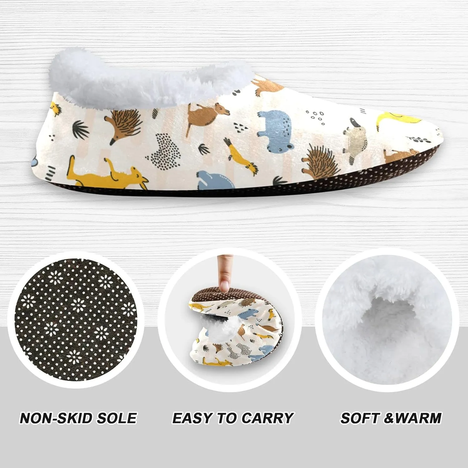 Wild Animals Kangaroo Koala Slippers for Kids Animals Home House Fuzzy Slippers Indoor Soft Plush Fleece Non Slip Casual Shoes for Boys Girls, XS