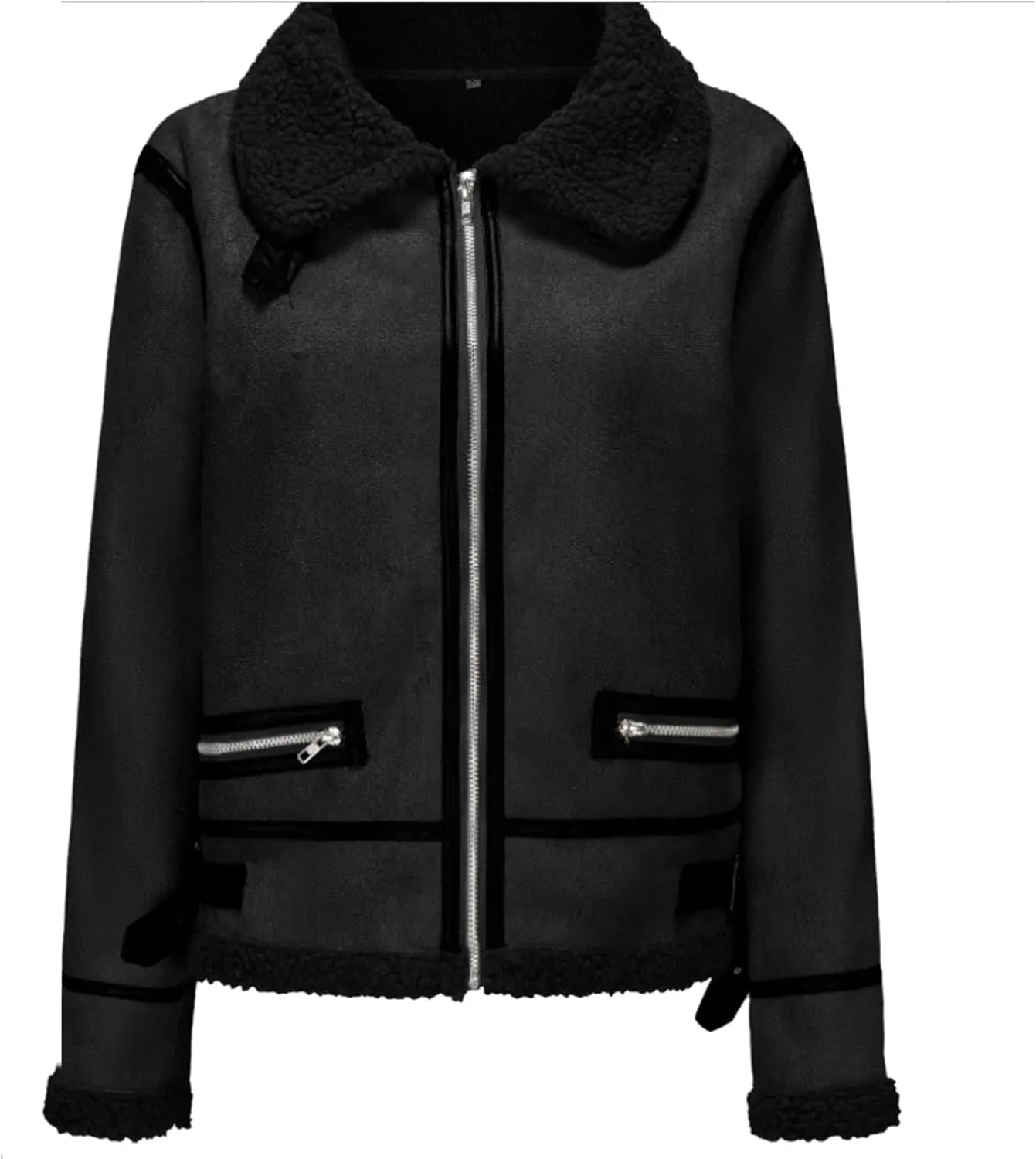 Winter Aviator Leather Coat Outerwear, Winter Shearling Fluffy Coat, Cropped Bomber Jacket