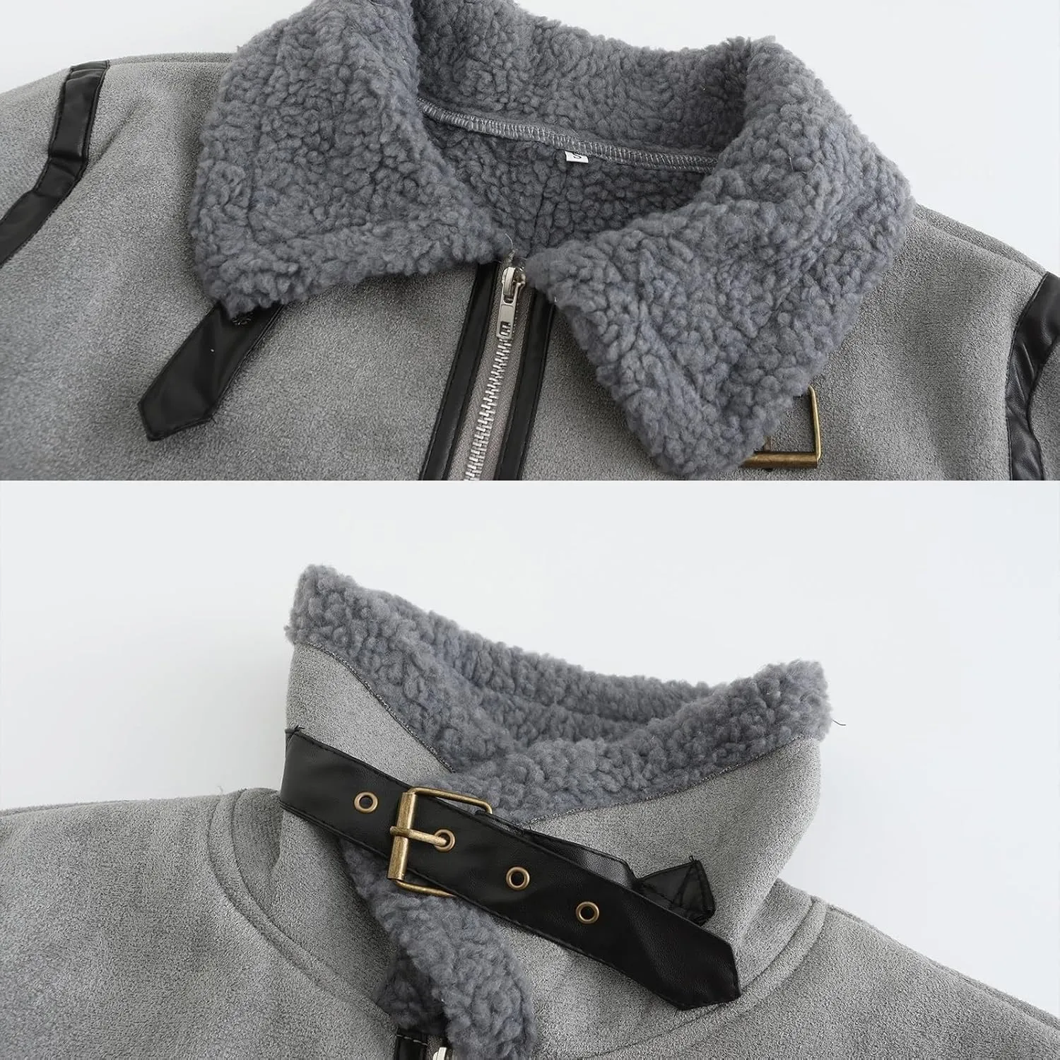 Winter Aviator Leather Coat Outerwear, Winter Shearling Fluffy Coat, Cropped Bomber Jacket