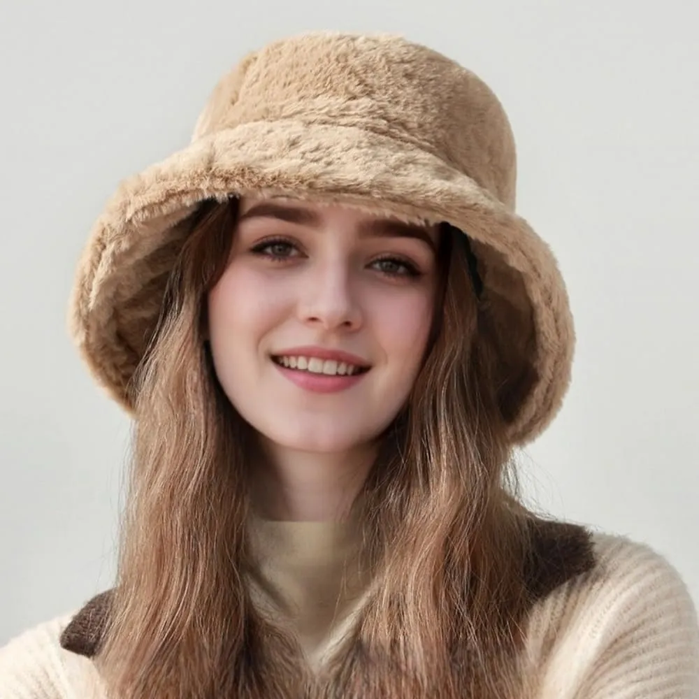 Winter Bucket Hats for Women Faux Fur Bucket Hat Fuzzy Hat Sherpa Hat Warm Plush Fisherman Fluffy Men Hat
