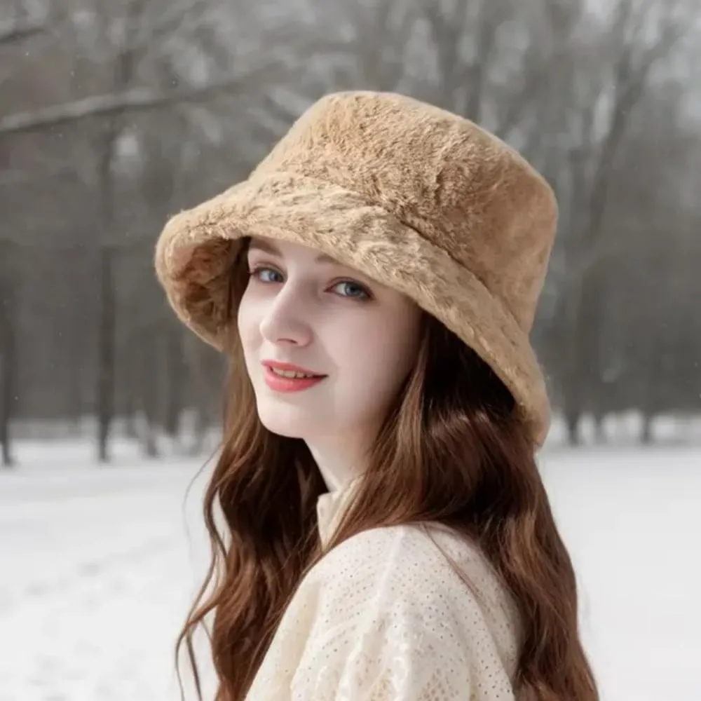Winter Bucket Hats for Women Faux Fur Bucket Hat Fuzzy Hat Sherpa Hat Warm Plush Fisherman Fluffy Men Hat