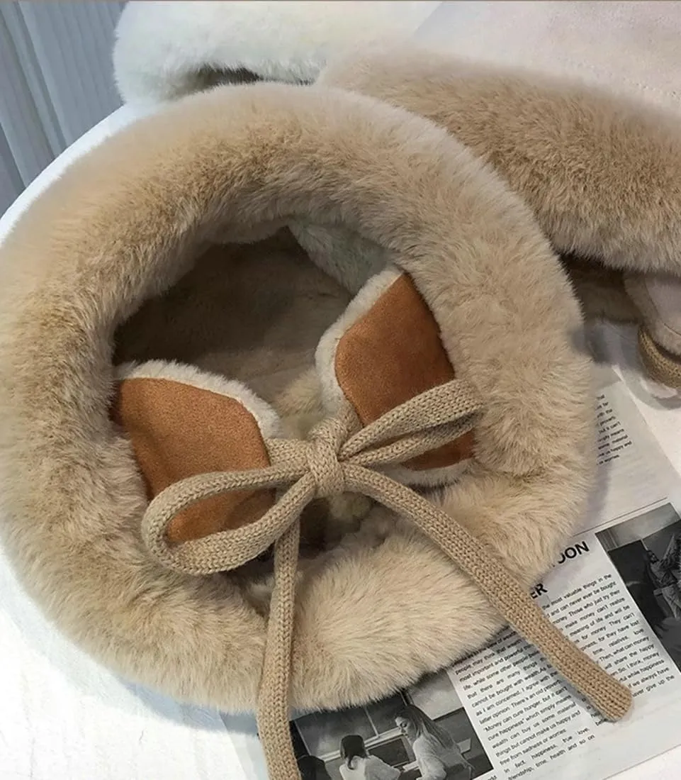 Winter Suede Bucket Hat with Ear Flaps Women Men Fuzzy Beanie Hat Faux Fur Fisherman Cap Beanies Hat Cloche Aviator Caps