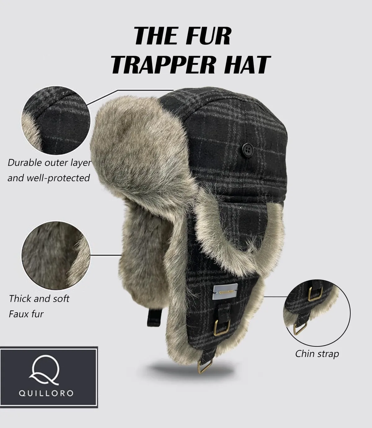 Winter Trapper Hat for Men and Women,Wool Russian Ushanka Aviator Warm Cold Proof Ski Hunting Cycling Winter Hats