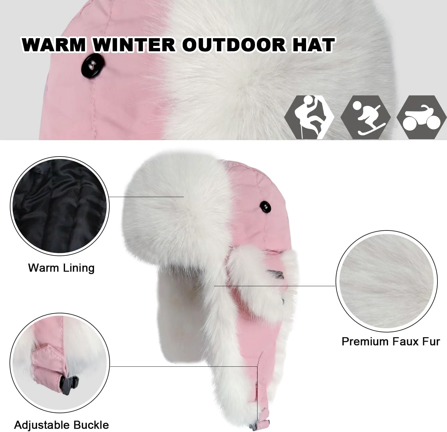 Winter Trapper Hat for Men Women Faux Fur Winter Hat Ushanka Hat Bomber Hat