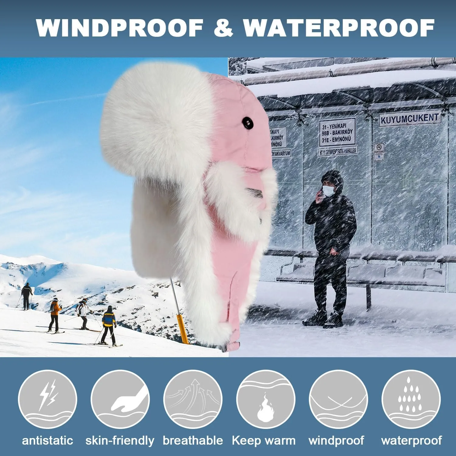 Winter Trapper Hat for Men Women Faux Fur Winter Hat Ushanka Hat Bomber Hat