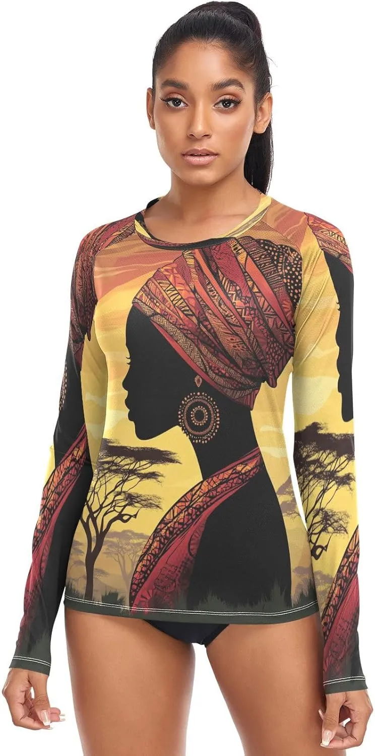 Woman Acacia Trees Gold Women's UPF 50  Rash Guard with Long Sleeve Sun Protection Swim Shirt X-Small