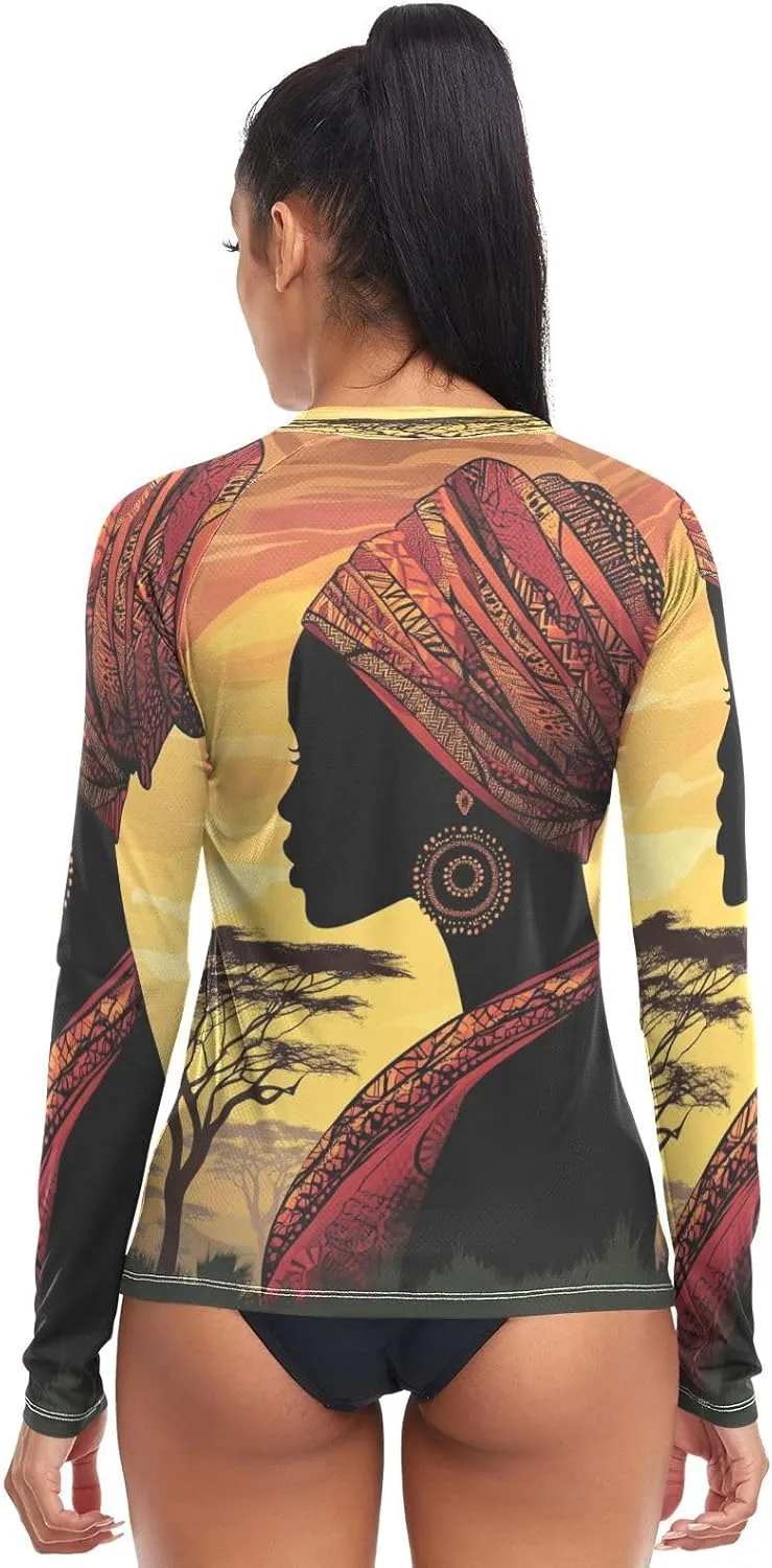 Woman Acacia Trees Gold Women's UPF 50  Rash Guard with Long Sleeve Sun Protection Swim Shirt X-Small