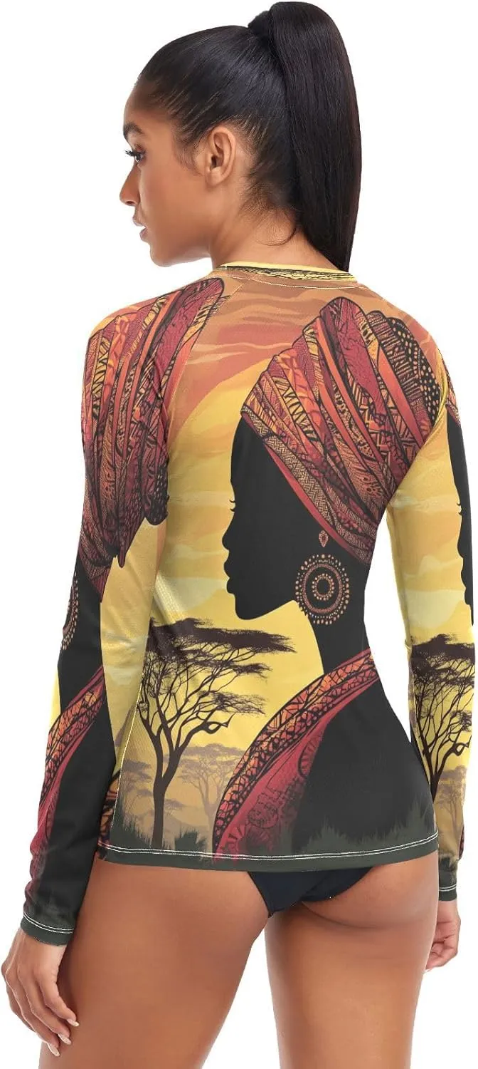 Woman Acacia Trees Gold Women's UPF 50  Rash Guard with Long Sleeve Sun Protection Swim Shirt X-Small