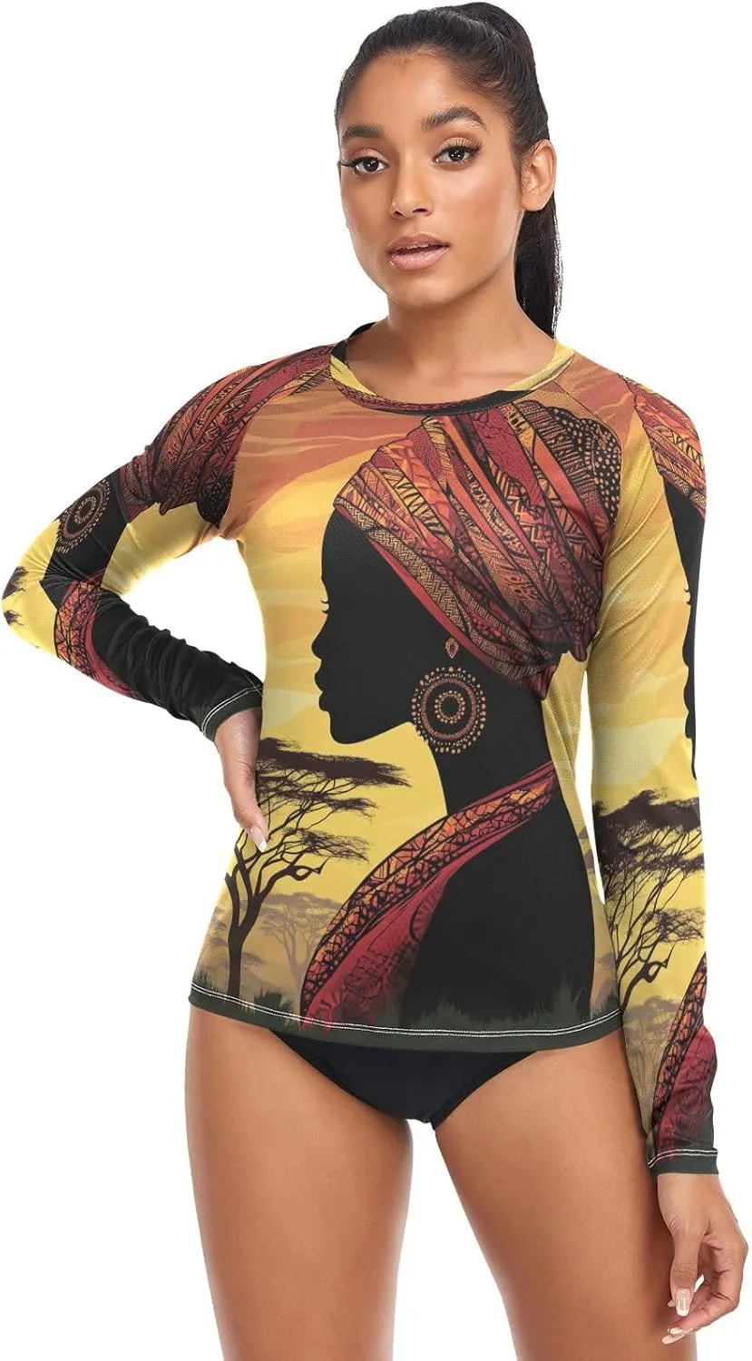 Woman Acacia Trees Gold Women's UPF 50  Rash Guard with Long Sleeve Sun Protection Swim Shirt X-Small
