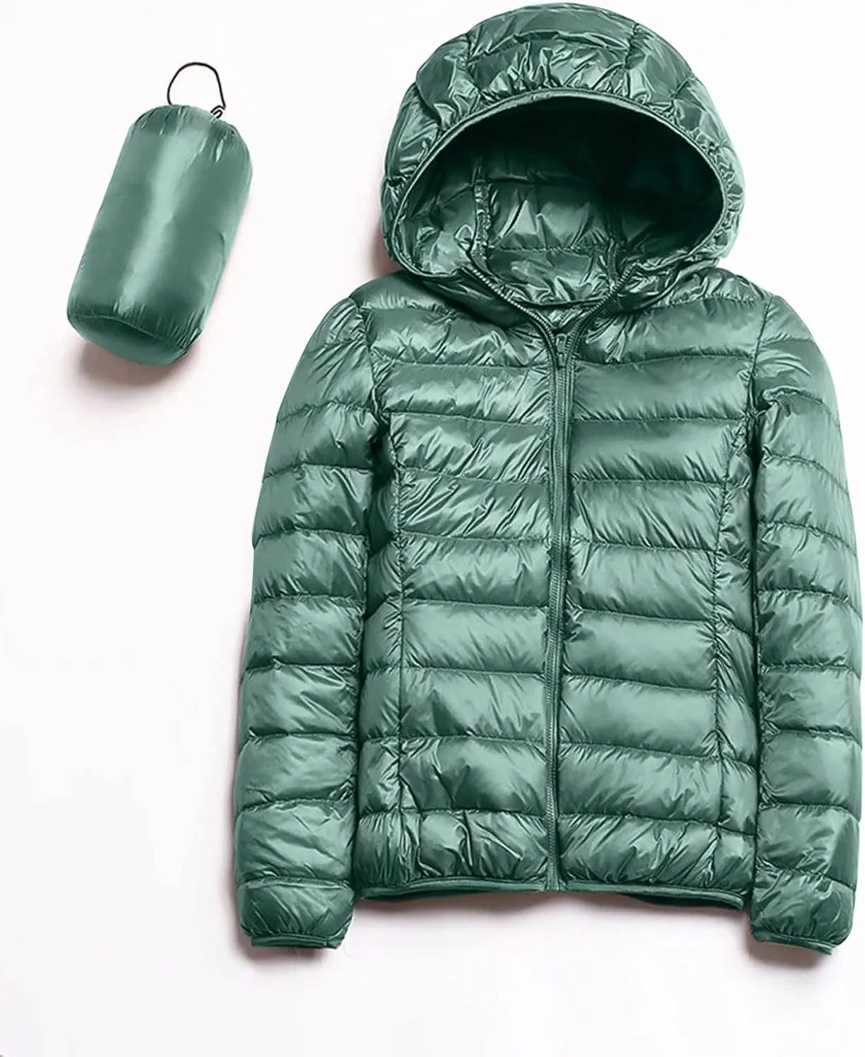 Women Packable Lightweight Full-Zip Puffer Jacket with Hood Quilted Winter Down Coat Ski Jacket Coat Puffer Jacket Womens
