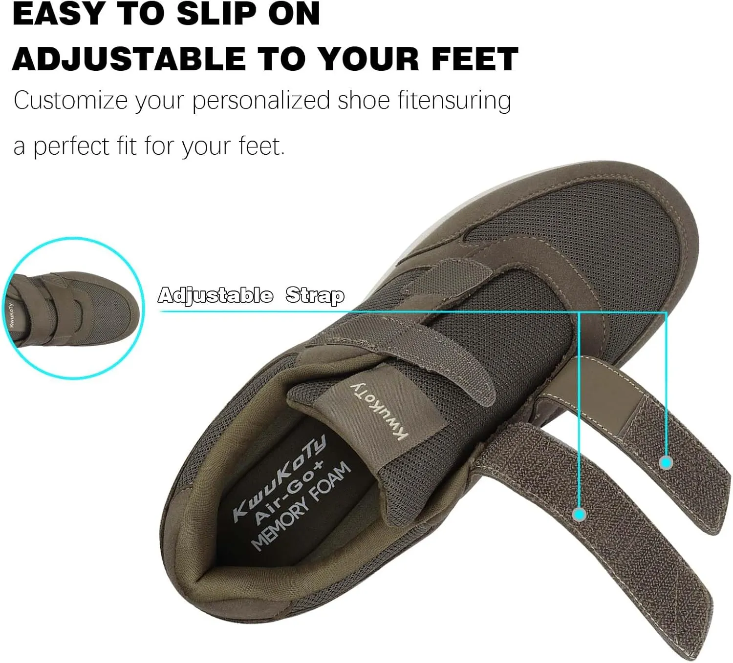 Women's Adjustable Fit Diabetic Shoes Orthopedic Walking Sneakers | Plantar Fasciitis/Swollen Feet/Bunions | Wide Size 6.5-11.5