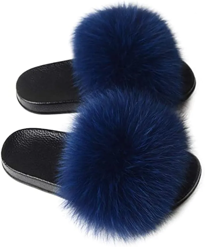 Women's Faux Fur Slippers Open Toe Fuzzy Slippers Cute Furry Slides