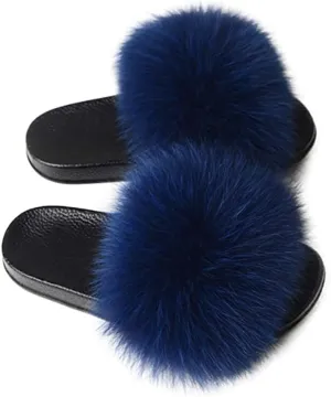 Women's Faux Fur Slippers Open Toe Fuzzy Slippers Cute Furry Slides