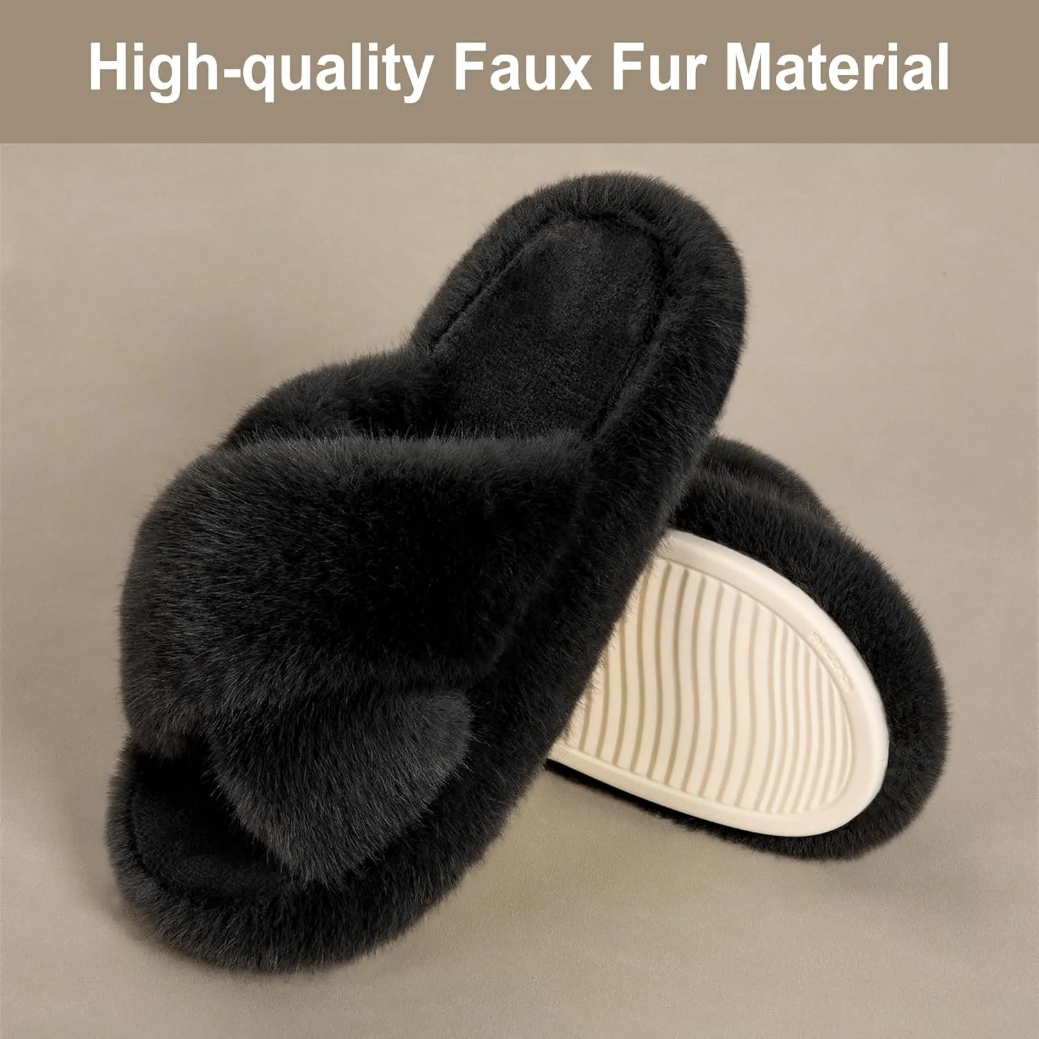 Women's Fuzzy Slippers House Slippers Memory Foam Bedroom Shoes Open Toe, Cross Band