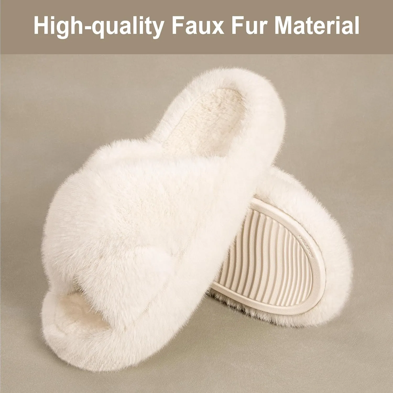 Women's Fuzzy Slippers House Slippers Memory Foam Bedroom Shoes Open Toe, Cross Band