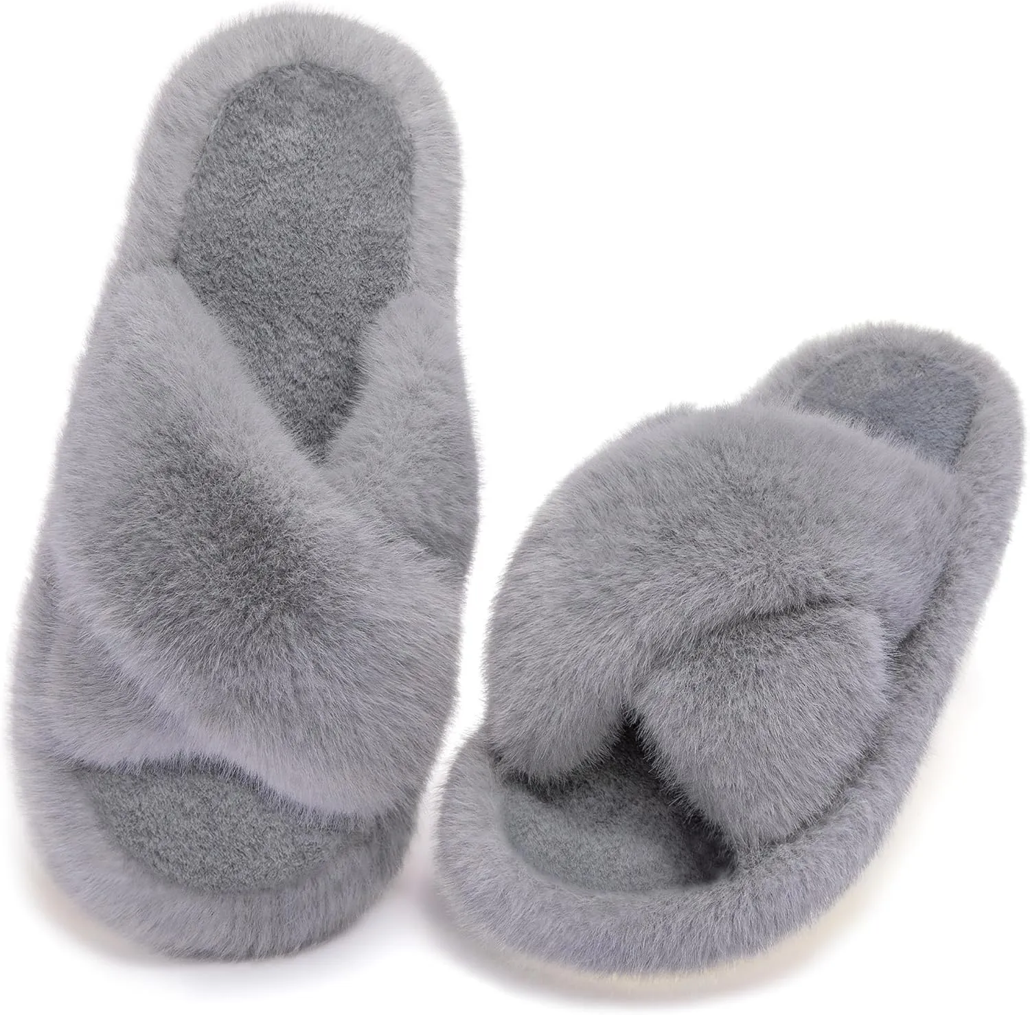 Women's Fuzzy Slippers House Slippers Memory Foam Bedroom Shoes Open Toe, Cross Band