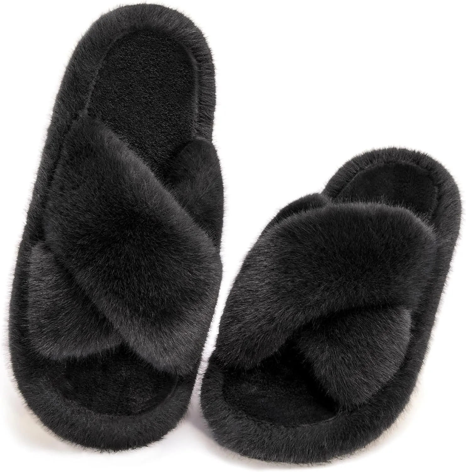 Women's Fuzzy Slippers House Slippers Memory Foam Bedroom Shoes Open Toe, Cross Band