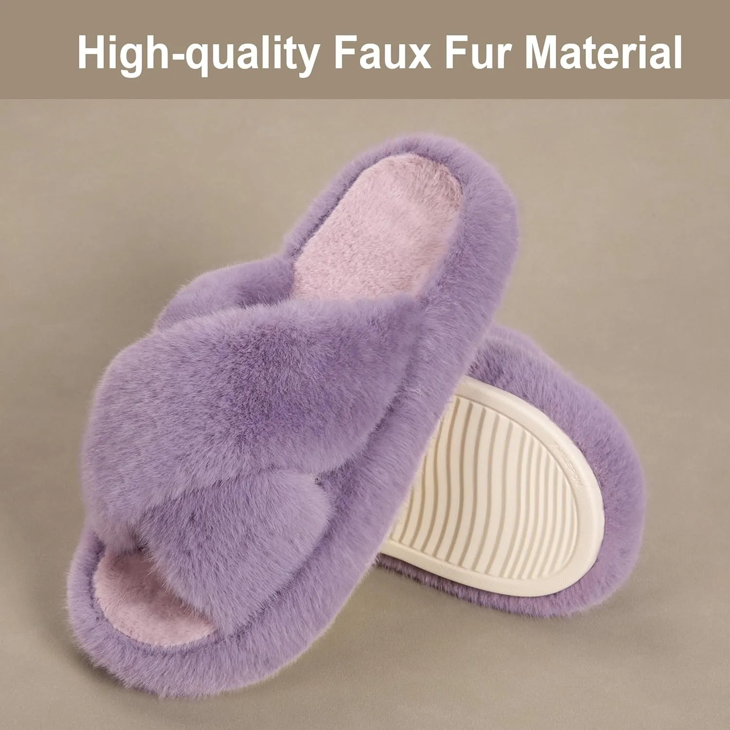 Women's Fuzzy Slippers House Slippers Memory Foam Bedroom Shoes Open Toe, Cross Band
