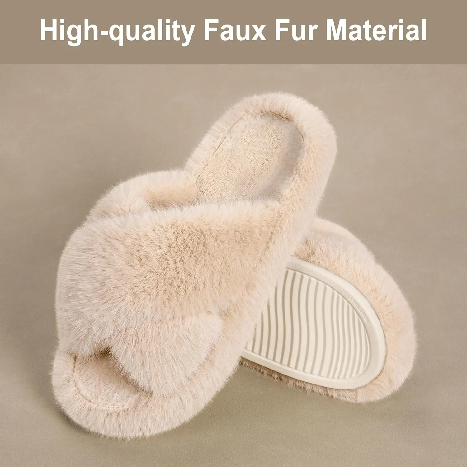 Women's Fuzzy Slippers House Slippers Memory Foam Bedroom Shoes Open Toe, Cross Band