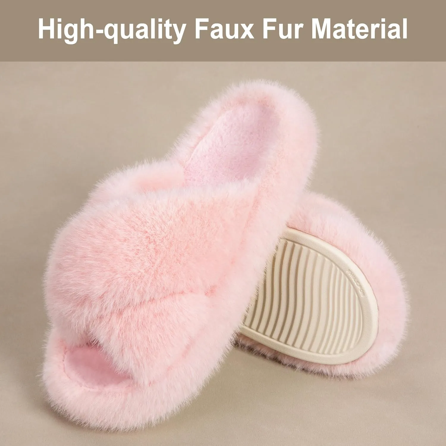 Women's Fuzzy Slippers House Slippers Memory Foam Bedroom Shoes Open Toe, Cross Band