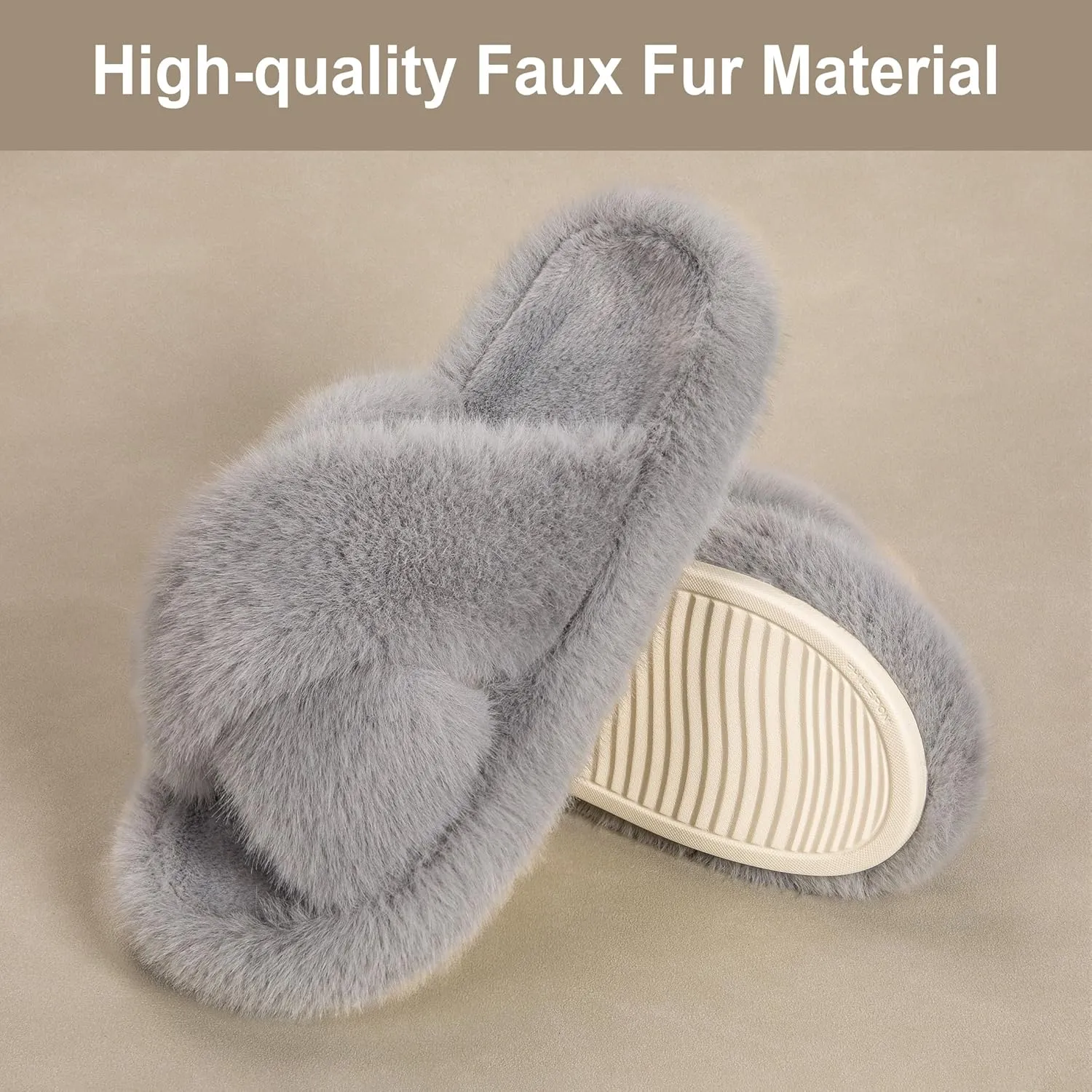 Women's Fuzzy Slippers House Slippers Memory Foam Bedroom Shoes Open Toe, Cross Band