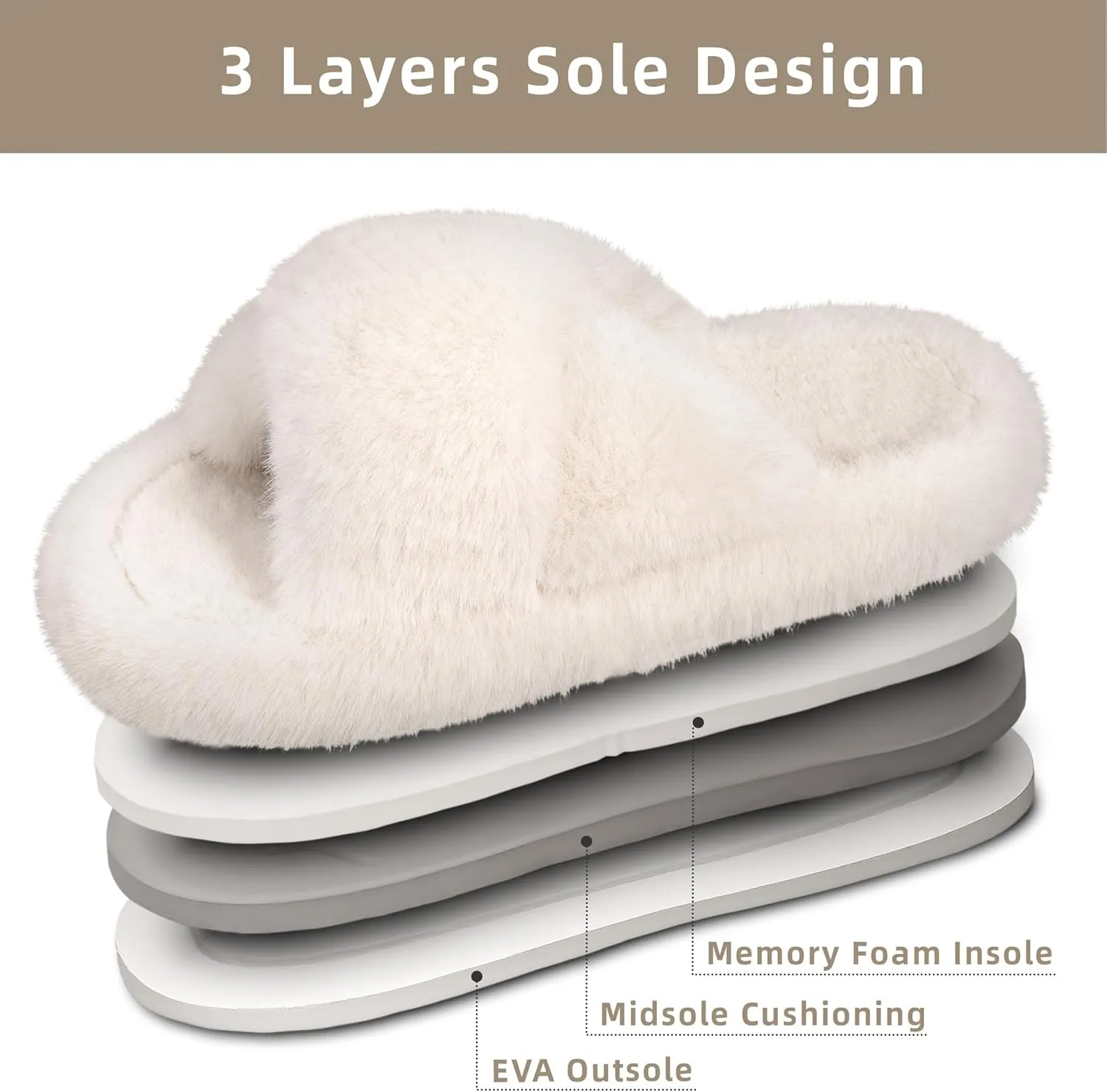 Women's Fuzzy Slippers House Slippers Memory Foam Bedroom Shoes Open Toe, Cross Band