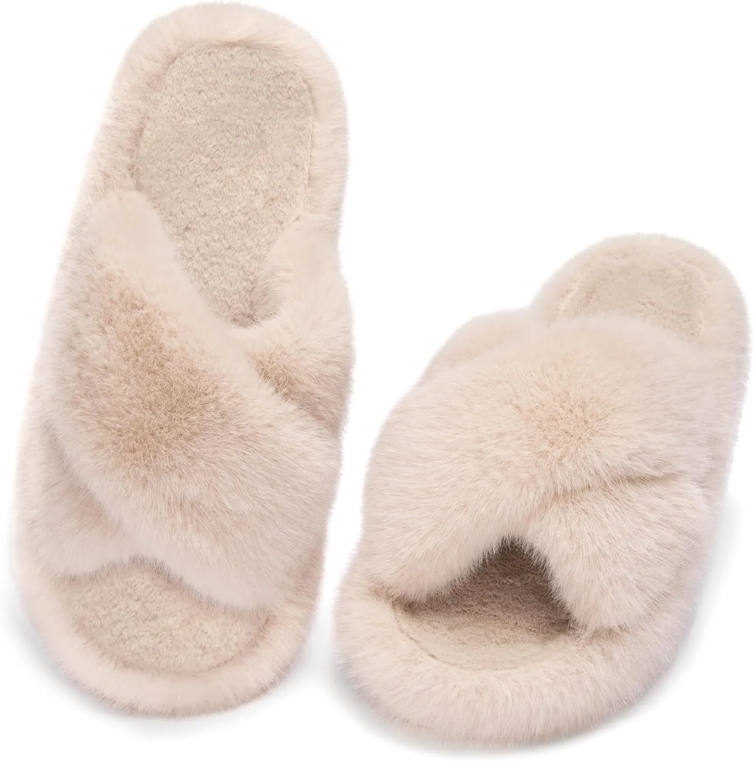 Women's Fuzzy Slippers House Slippers Memory Foam Bedroom Shoes Open Toe, Cross Band