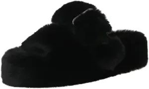 Women's Fuzzy Slippers Open Toe Fur Slides Fluffy Plush Slippers Furry Slip On Slippers House Shoes