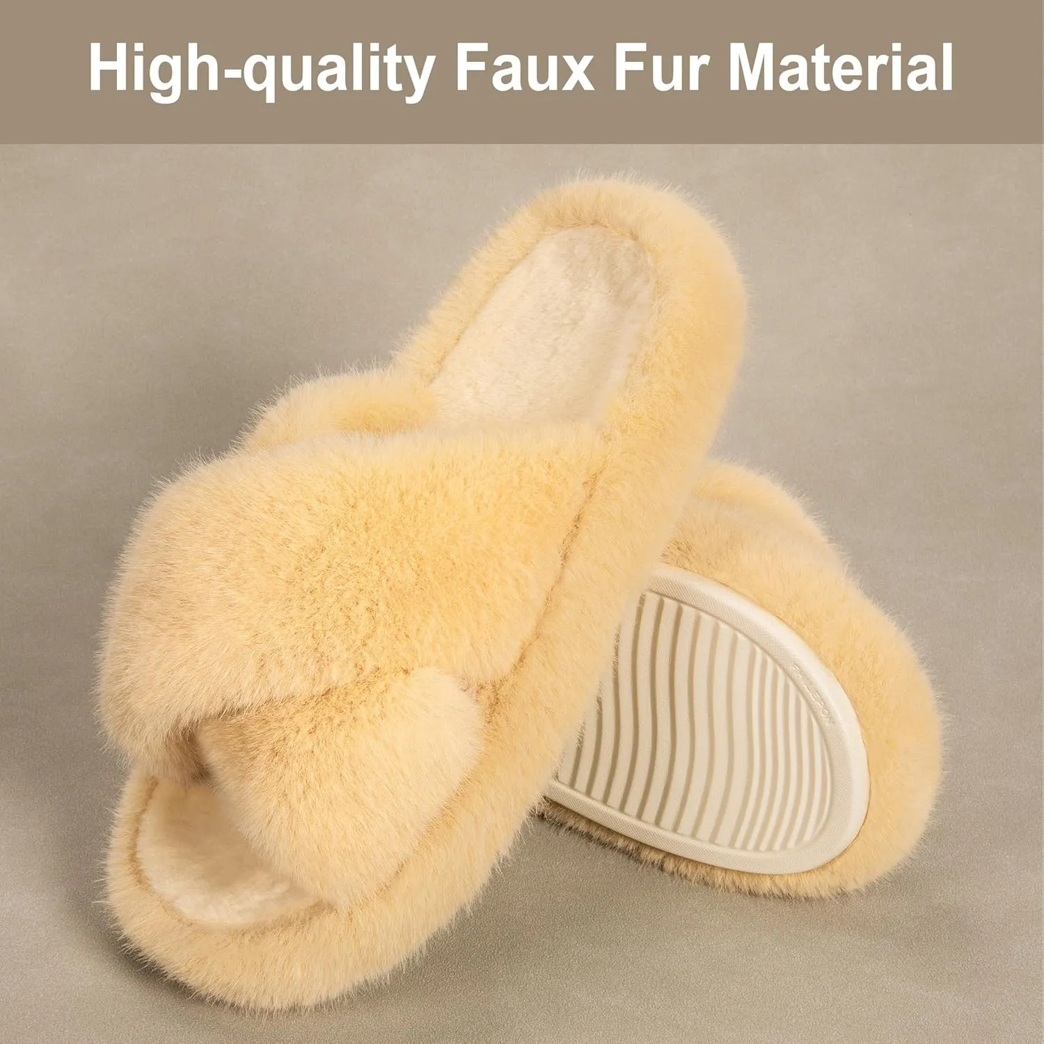 Women's Fuzzy Slippers Open Toe House Slippers Memery Foam Bedroom Slippers Cross Band Slippers for Indoor and Outdoor