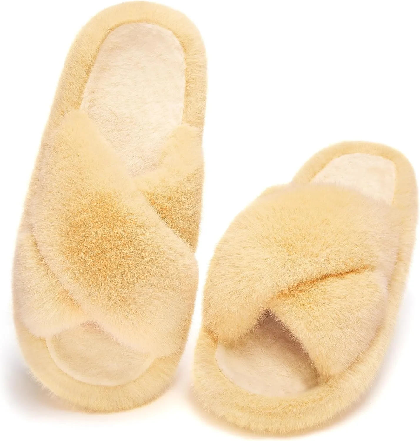 Women's Fuzzy Slippers Open Toe House Slippers Memery Foam Bedroom Slippers Cross Band Slippers for Indoor and Outdoor