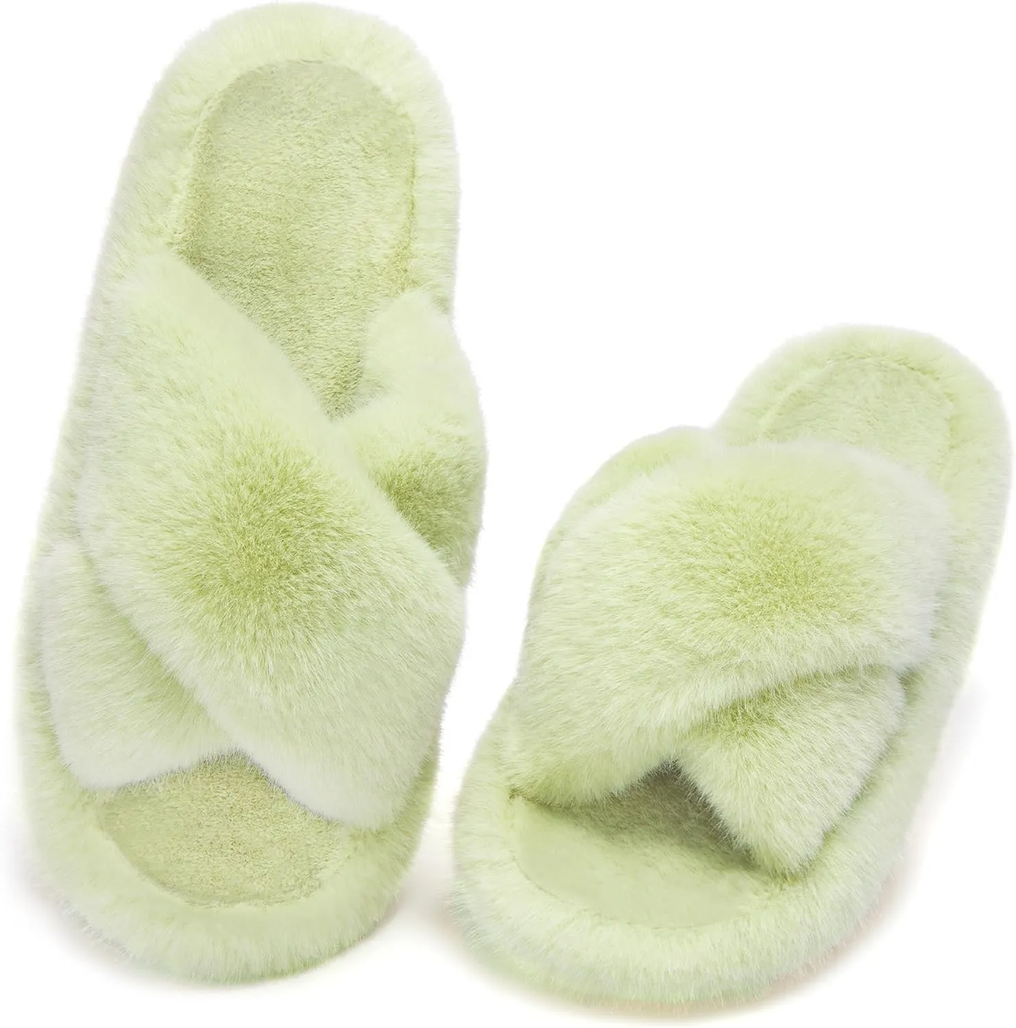 Women's Fuzzy Slippers Open Toe House Slippers Memery Foam Bedroom Slippers Cross Band Slippers for Indoor and Outdoor