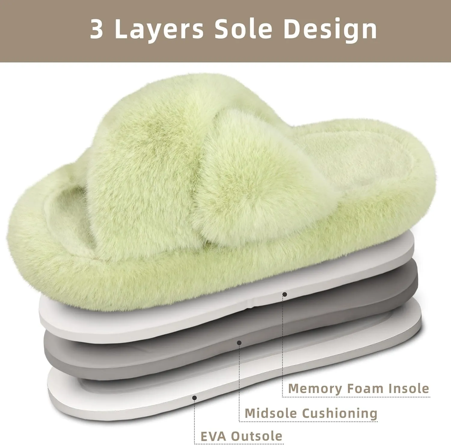Women's Fuzzy Slippers Open Toe House Slippers Memery Foam Bedroom Slippers Cross Band Slippers for Indoor and Outdoor