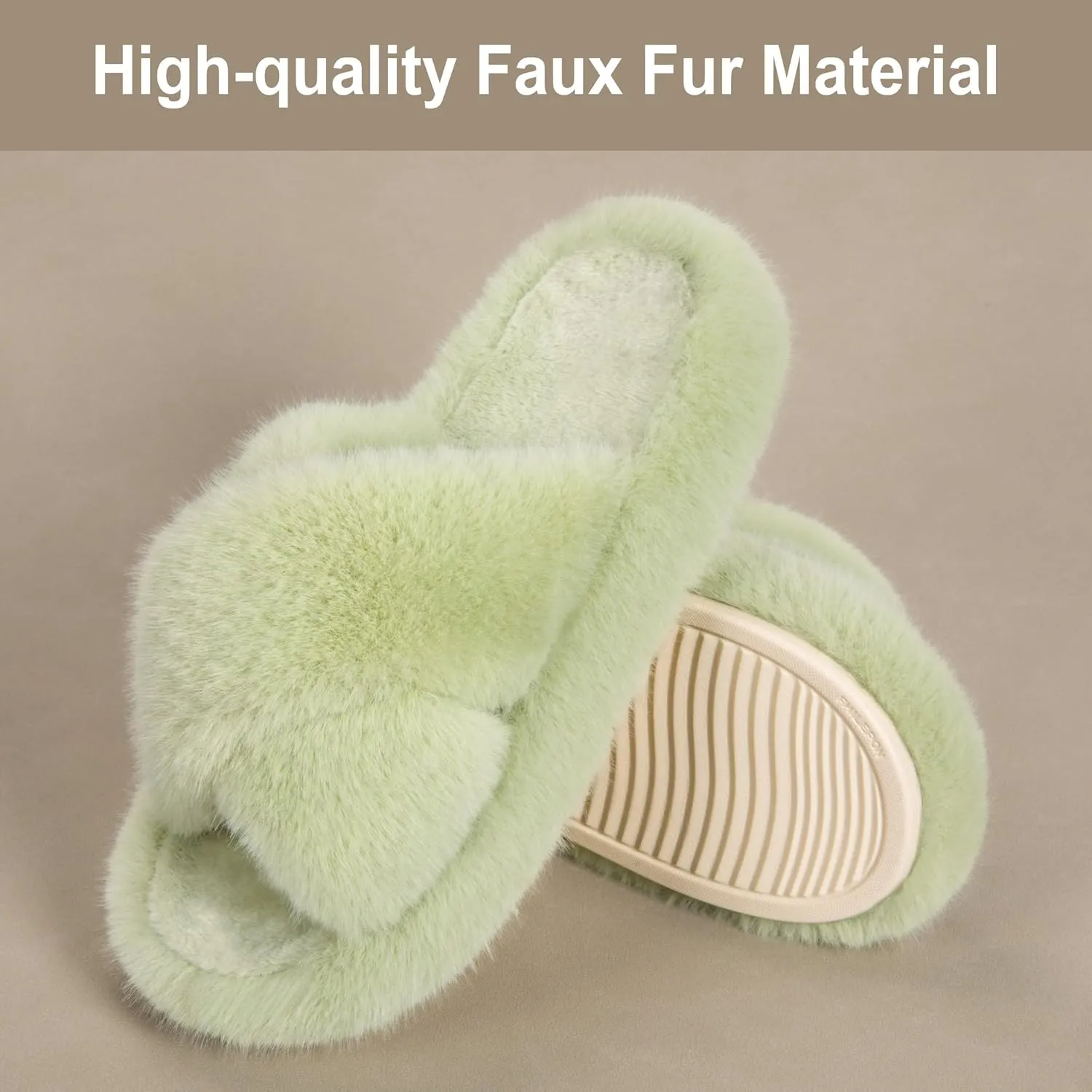 Women's Fuzzy Slippers Open Toe House Slippers Memery Foam Bedroom Slippers Cross Band Slippers for Indoor and Outdoor