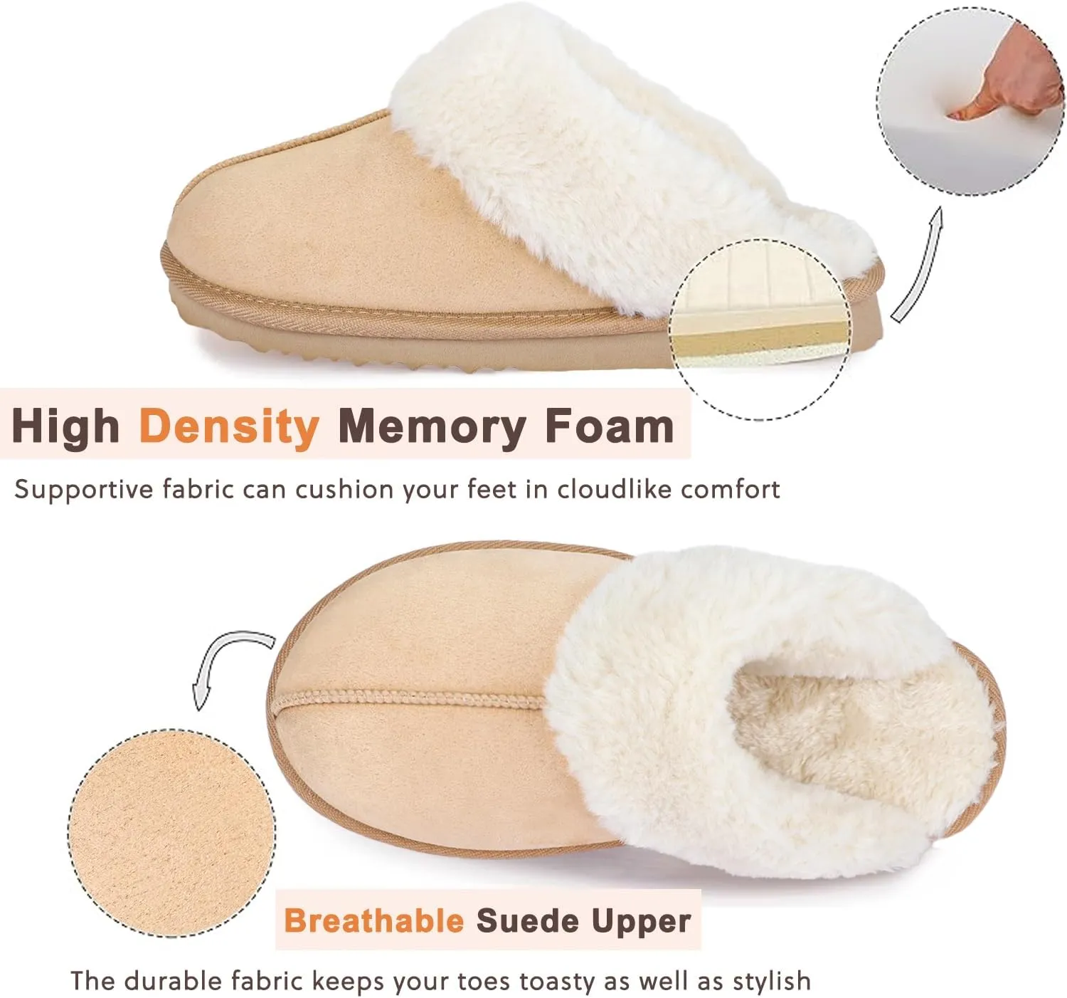 Women's Fuzzy Slippers, Warm and Cozy Slip On Fluffy Winter House Shoes for Women, Comfy Faux Suede Ladies House Slippers Indoor and Outdoor with Memory Foam