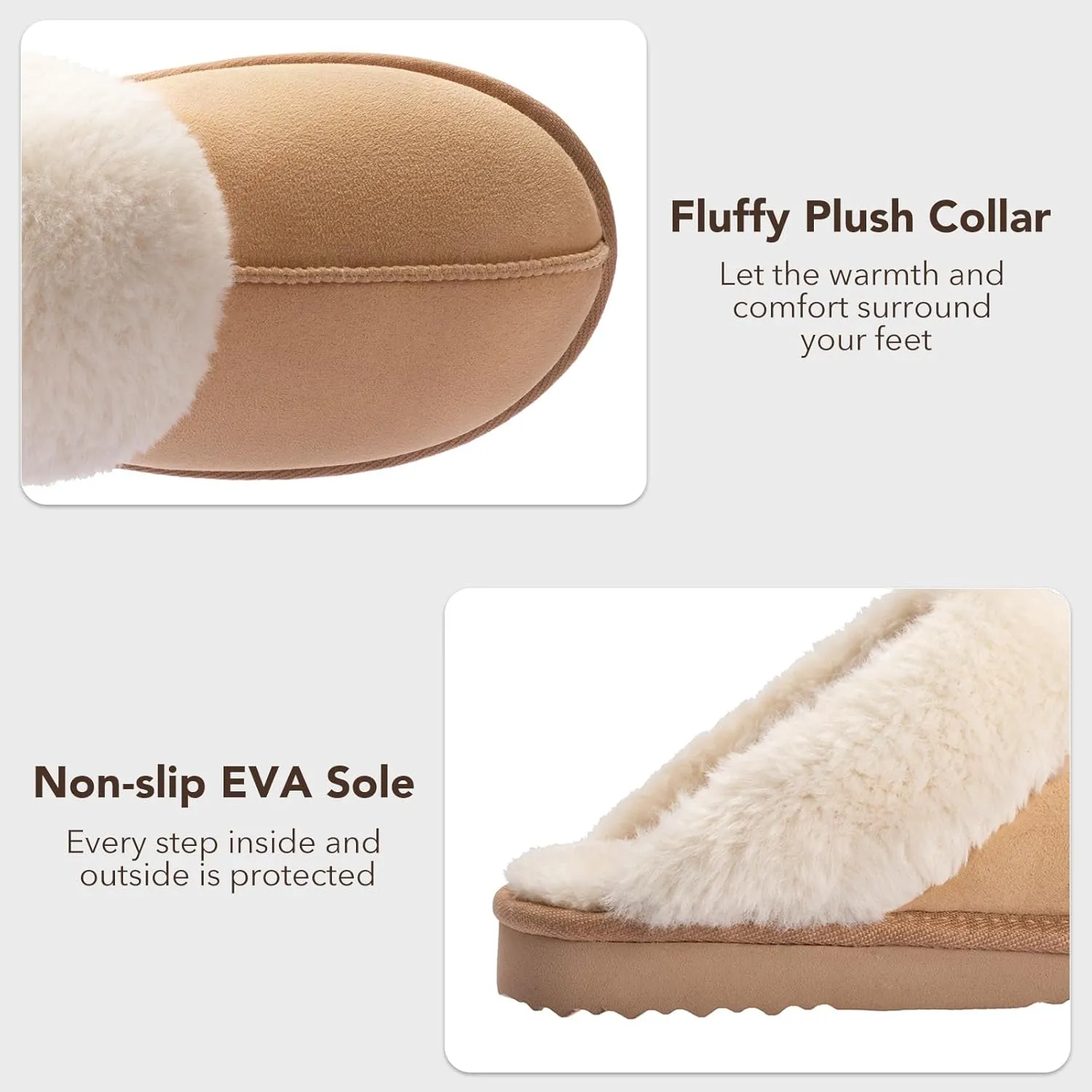 Women's Fuzzy Slippers, Warm and Cozy Slip On Fluffy Winter House Shoes for Women, Comfy Faux Suede Ladies House Slippers Indoor and Outdoor with Memory Foam