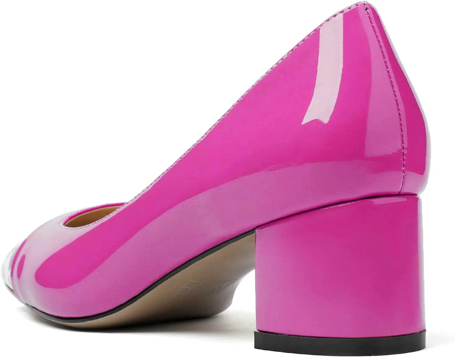 Women's Low Block Chunky Heel Pumps Cap Toe Checkered Pumps Slip on 2 Inch Square Toe Shoes for Pary Dress Work Office Workplace