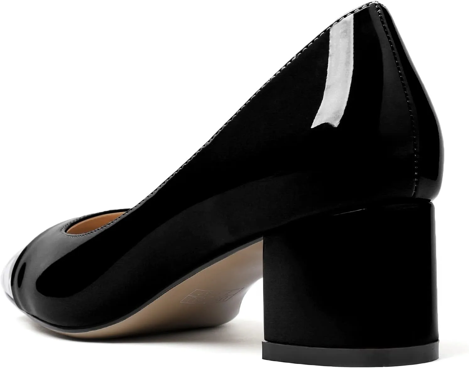 Women's Low Block Chunky Heel Pumps Cap Toe Checkered Pumps Slip on 2 Inch Square Toe Shoes for Pary Dress Work Office Workplace