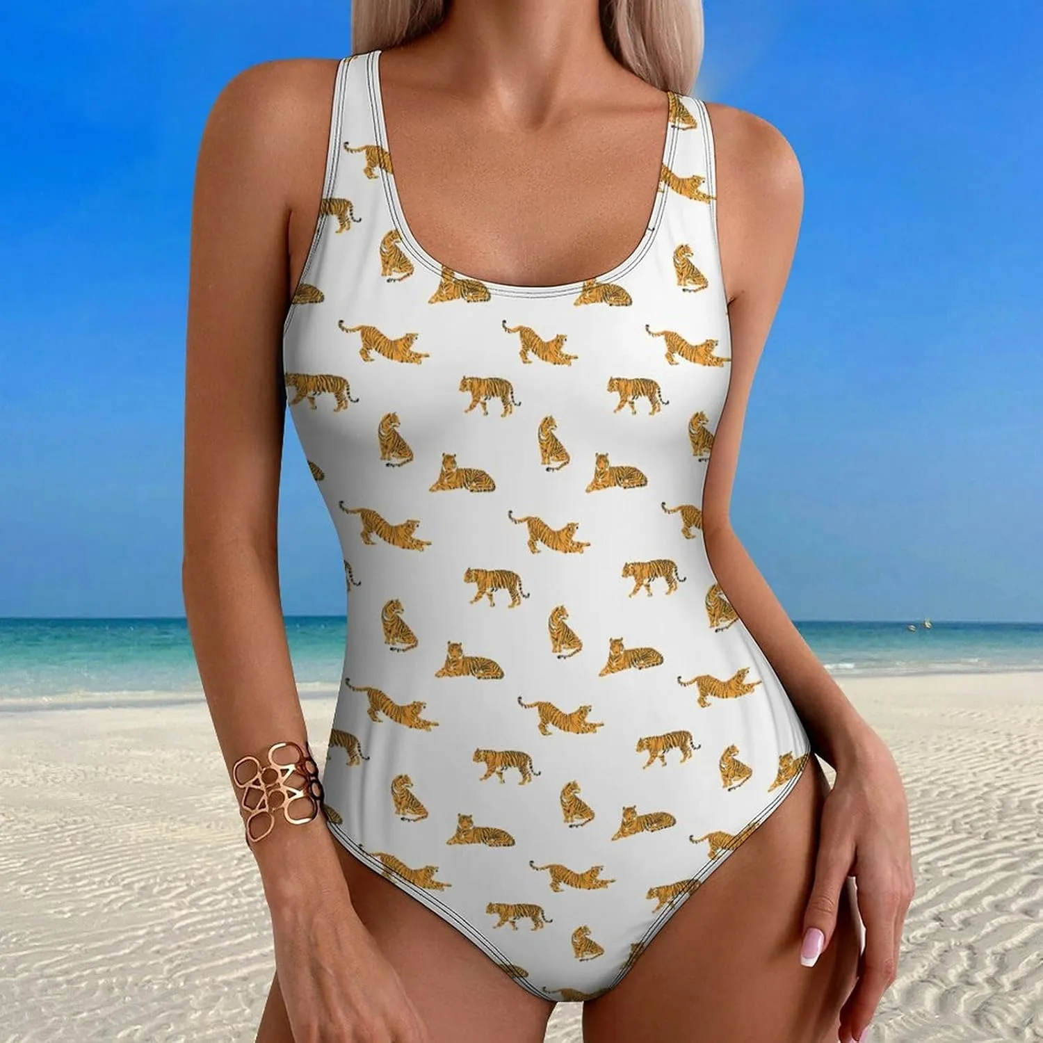 Womens One Piece Swimsuits Cartoon Shark Checkered Tummy Control Bathing Suits Wireless Racerback Padded Swimwear