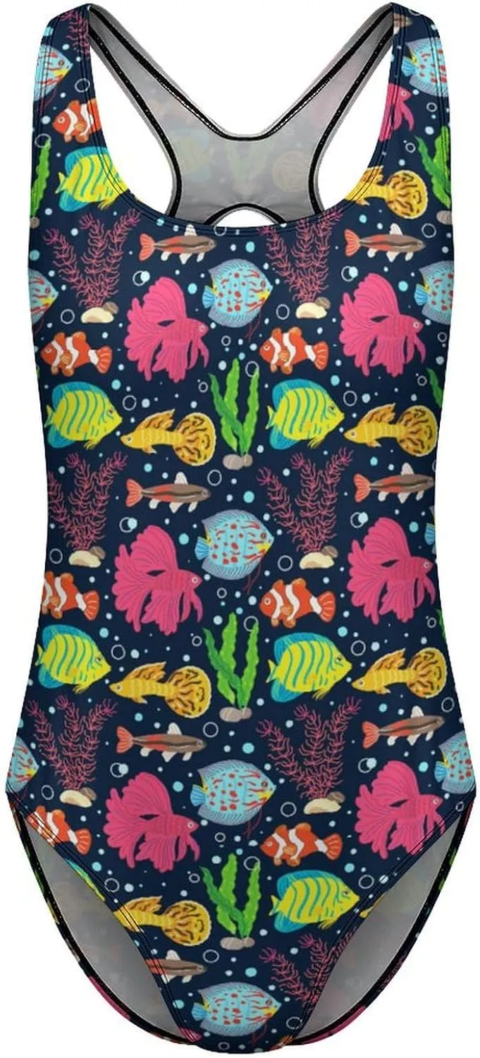 Womens One Piece Swimsuits Cartoon Shark Checkered Tummy Control Bathing Suits Wireless Racerback Padded Swimwear