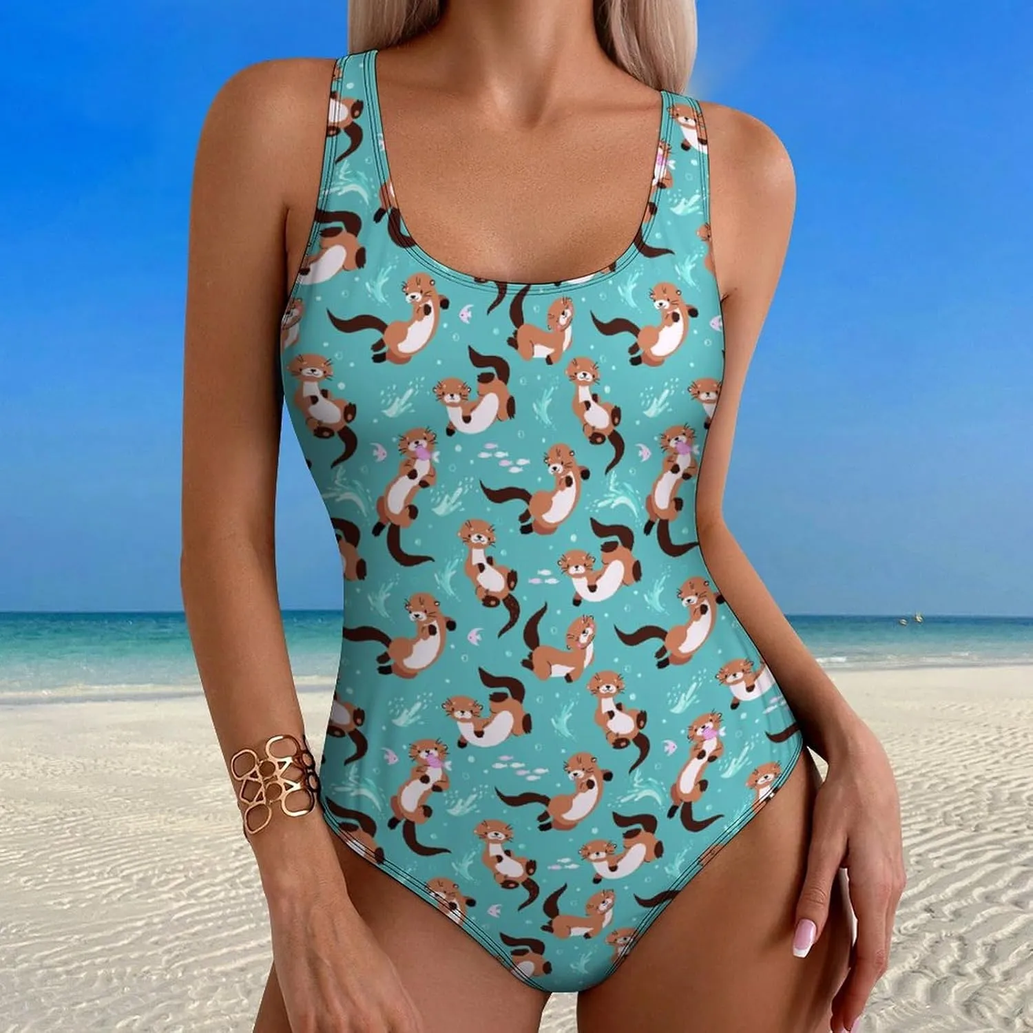 Womens One Piece Swimsuits Cartoon Shark Checkered Tummy Control Bathing Suits Wireless Racerback Padded Swimwear