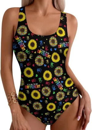Womens One Piece Swimsuits Cartoon Shark Checkered Tummy Control Bathing Suits Wireless Racerback Padded Swimwear
