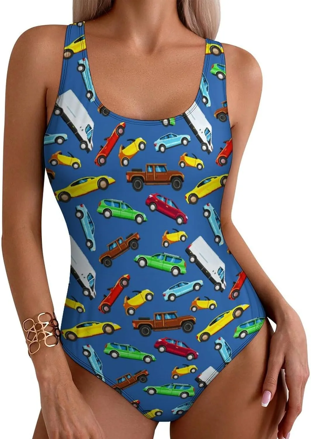 Womens One Piece Swimsuits Cute Tiger Checkered Tummy Control Bathing Suits Wireless Racerback Padded Swimwear