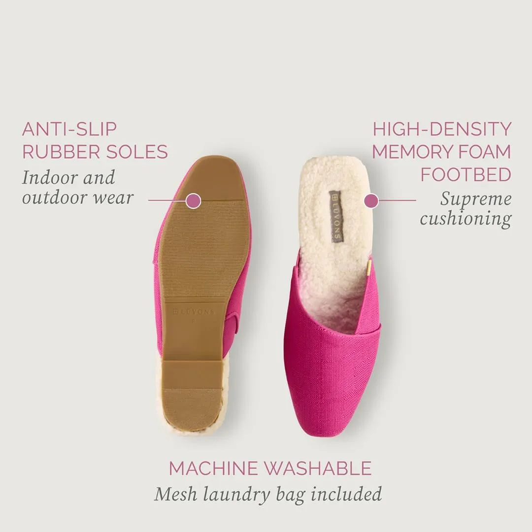Women’s Slippers – Stylish Indoor Outdoor House Slippers with Arch Support, Memory Foam Cushion, Faux Fur Lining – Anti-Slip Sole, Comfortable & Machine Washable.