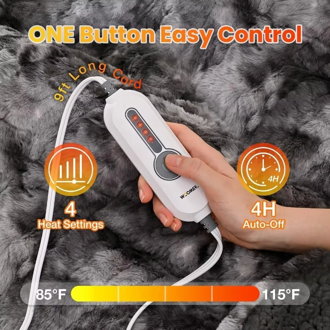 WOOMER Electric Heated Throw Blanket 50"x 60", Reversible Super Cozy Faux Fur&Sherpa, Fast Heating,4 Heating Levels & 4H Auto Off, Machine Washable, Overheat Protection, Gift