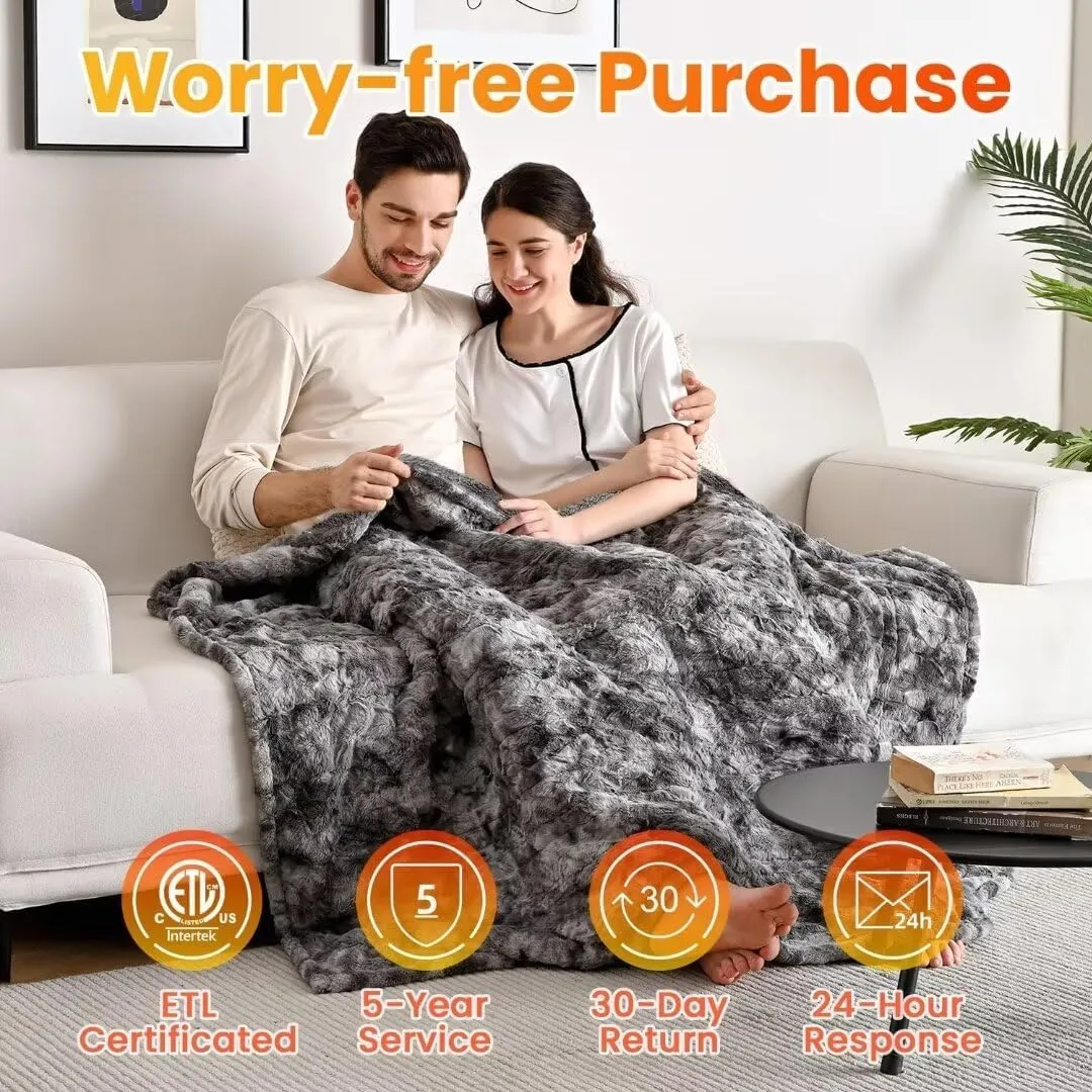 WOOMER Electric Heated Throw Blanket 50"x 60", Reversible Super Cozy Faux Fur&Sherpa, Fast Heating,4 Heating Levels & 4H Auto Off, Machine Washable, Overheat Protection, Gift