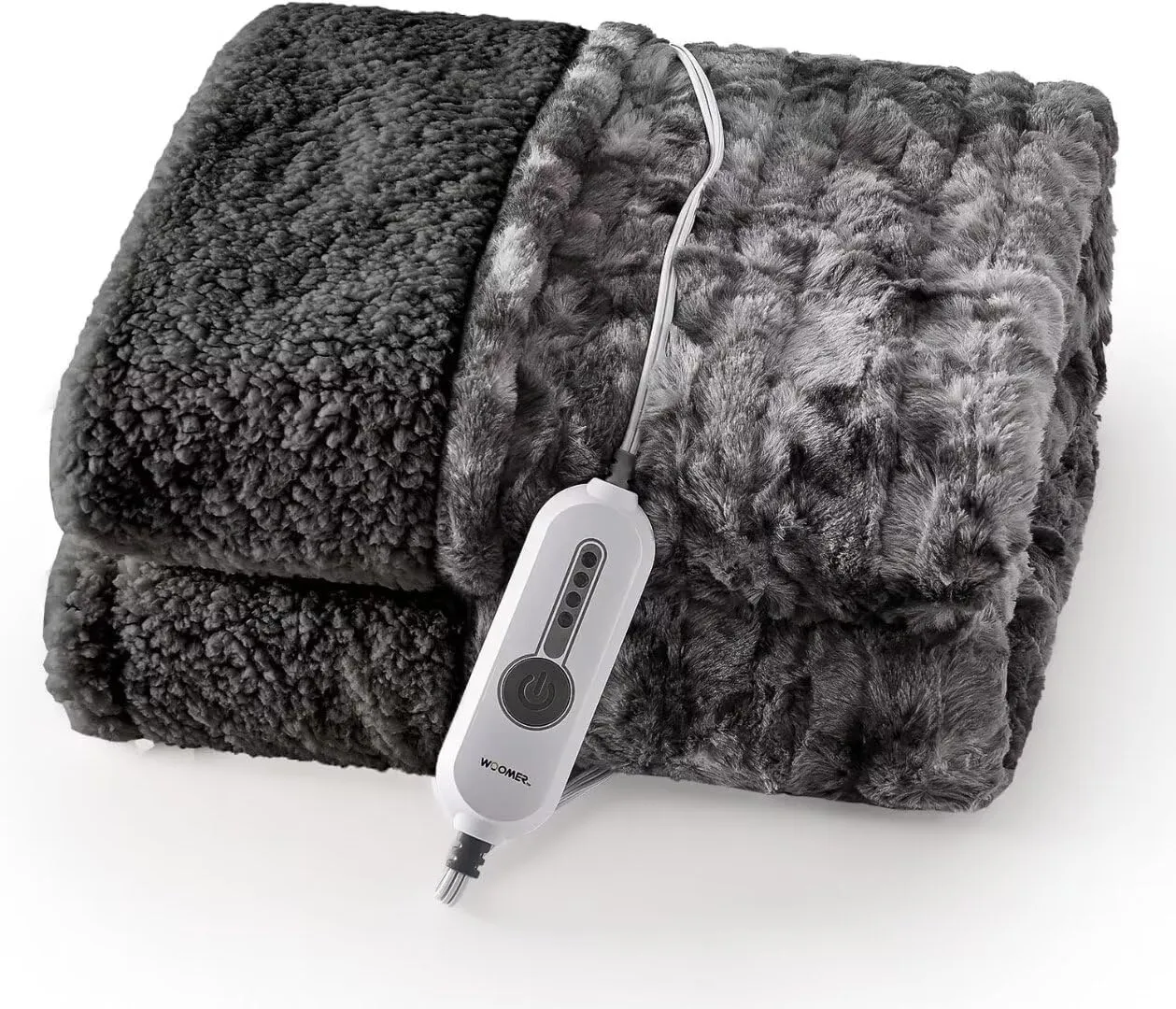 WOOMER Electric Heated Throw Blanket 50"x 60", Reversible Super Cozy Faux Fur&Sherpa, Fast Heating,4 Heating Levels & 4H Auto Off, Machine Washable, Overheat Protection, Gift