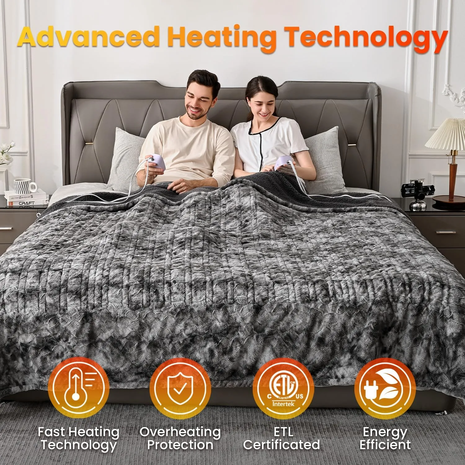 WOOMER Heated Blanket King Size, Dual Control, Electric Blanket 90"x 100", Double-Sided Faux Fur&Sherpa, Overheat Protection, 10 Heating Levels & 12H Auto Off, CPF, Home Office
